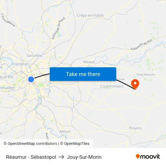 Réaumur - Sébastopol to Jouy-Sur-Morin map