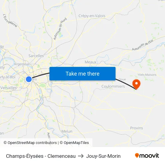 Champs-Élysées - Clemenceau to Jouy-Sur-Morin map