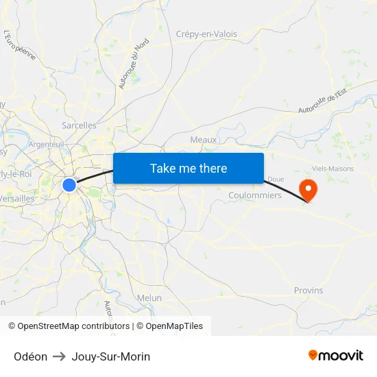 Odéon to Jouy-Sur-Morin map