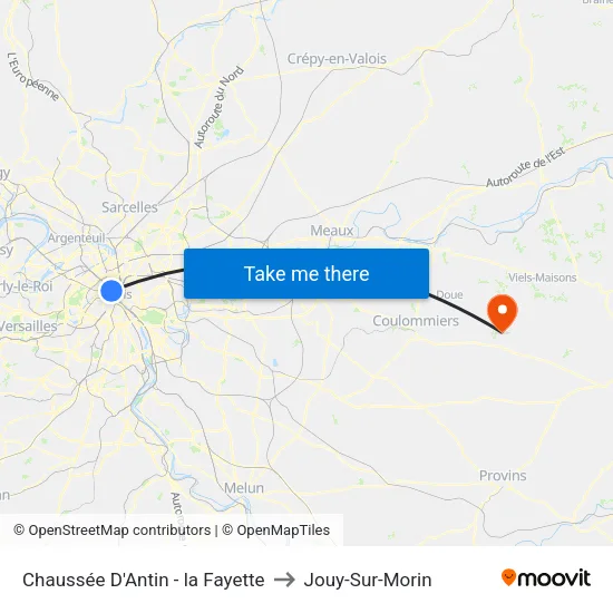 Chaussée D'Antin - la Fayette to Jouy-Sur-Morin map