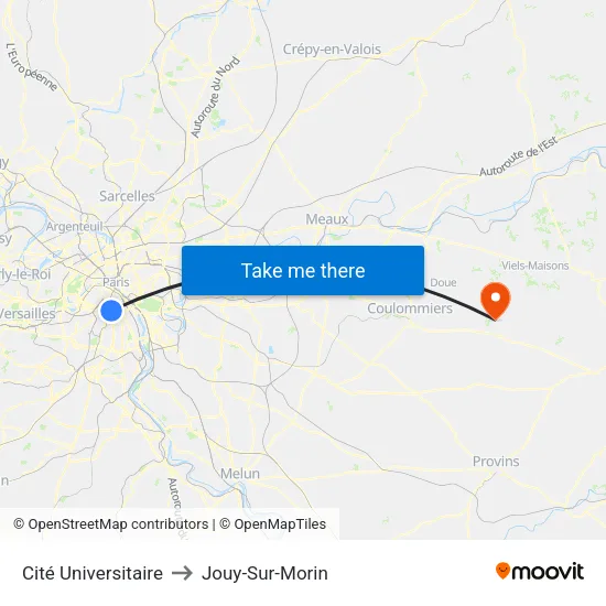 Cité Universitaire to Jouy-Sur-Morin map