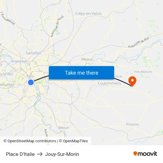 Place D'Italie to Jouy-Sur-Morin map