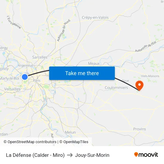 La Défense (Calder - Miro) to Jouy-Sur-Morin map