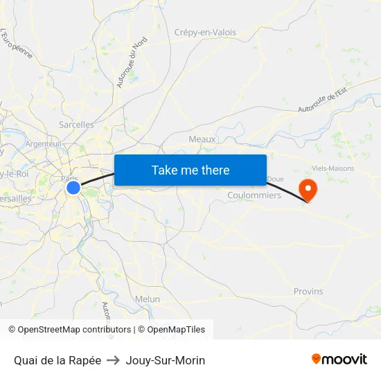 Quai de la Rapée to Jouy-Sur-Morin map