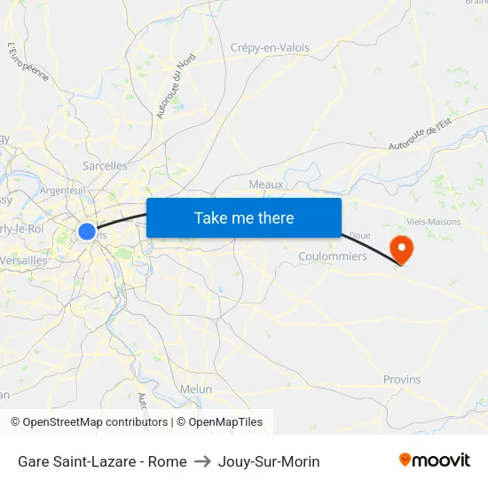 Gare Saint-Lazare - Rome to Jouy-Sur-Morin map
