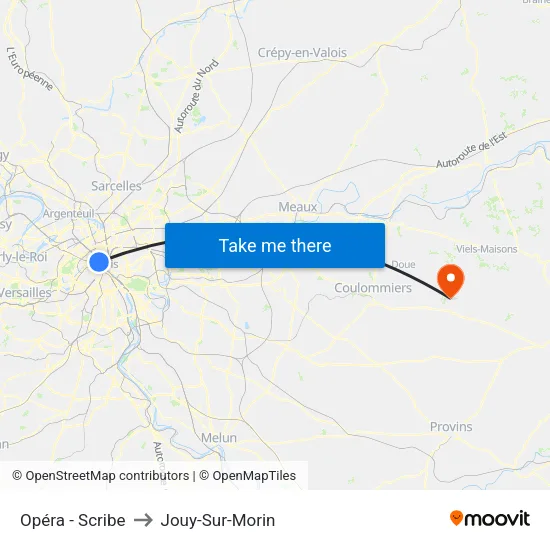 Opéra - Scribe to Jouy-Sur-Morin map
