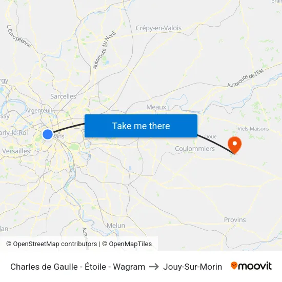 Charles de Gaulle - Étoile - Wagram to Jouy-Sur-Morin map
