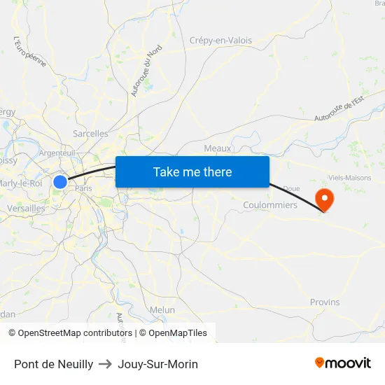 Pont de Neuilly to Jouy-Sur-Morin map