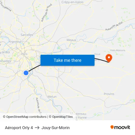 Aéroport Orly 4 to Jouy-Sur-Morin map
