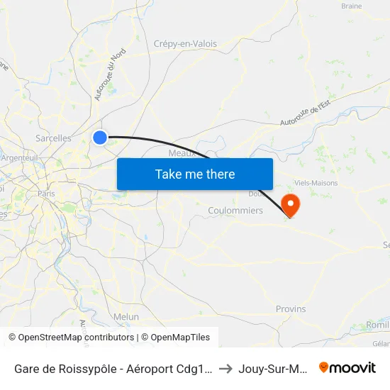 Gare de Roissypôle - Aéroport Cdg 1 (Terminal 3) (G2) to Jouy-Sur-Morin map