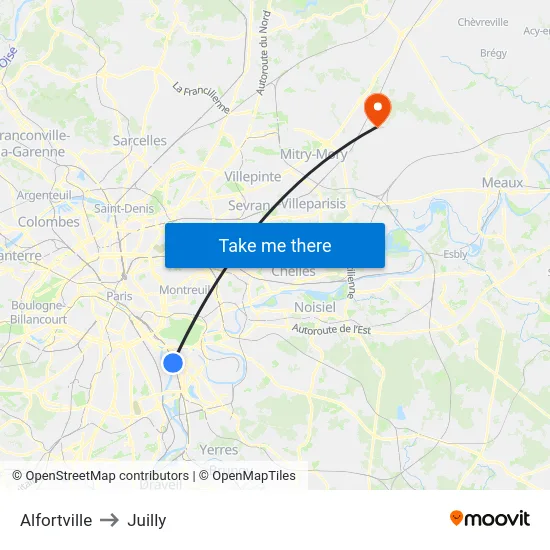 Alfortville to Juilly map