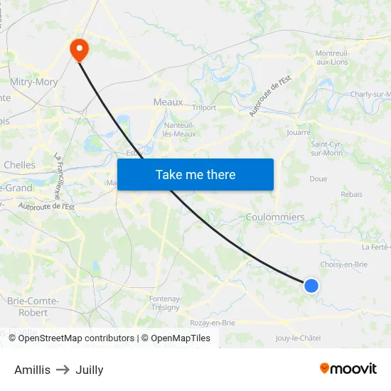 Amillis to Juilly map