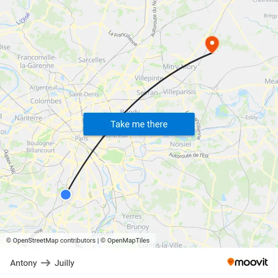 Antony to Juilly map