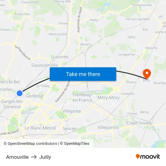 Arnouville to Juilly map