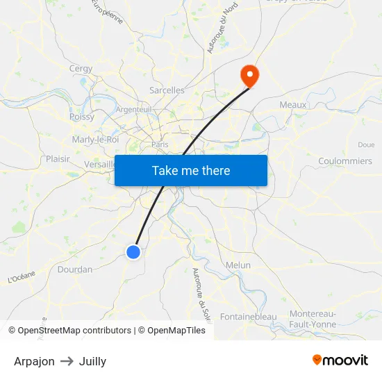 Arpajon to Juilly map