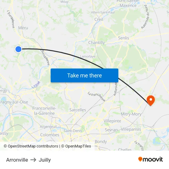 Arronville to Juilly map