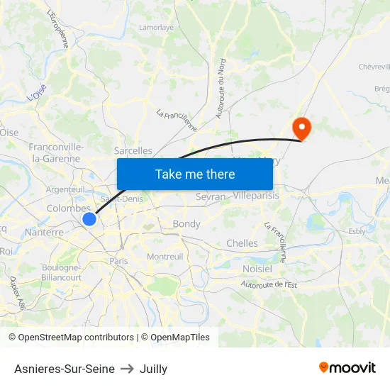 Asnieres-Sur-Seine to Juilly map