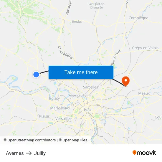 Avernes to Juilly map