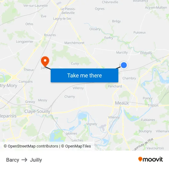 Barcy to Juilly map