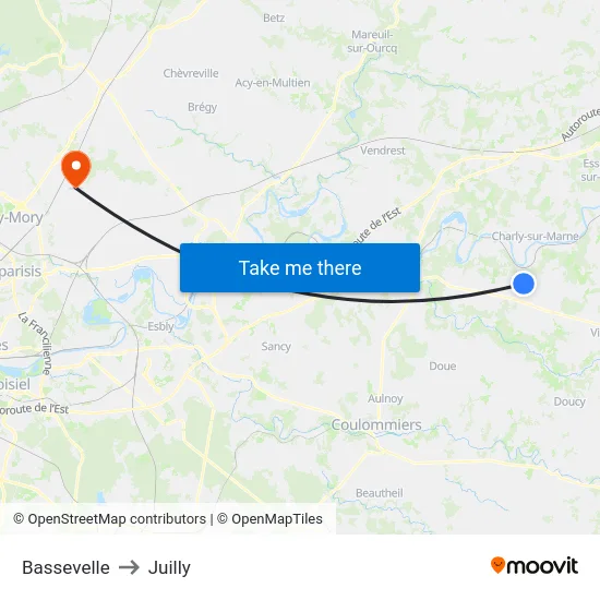Bassevelle to Juilly map