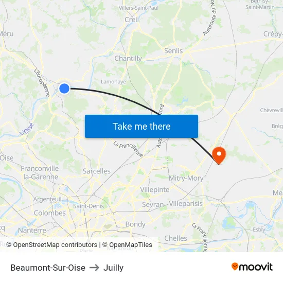 Beaumont-Sur-Oise to Juilly map