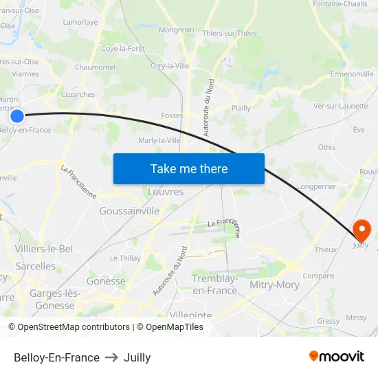 Belloy-En-France to Juilly map