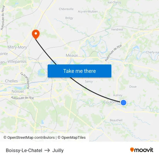 Boissy-Le-Chatel to Juilly map