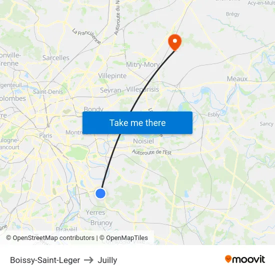 Boissy-Saint-Leger to Juilly map