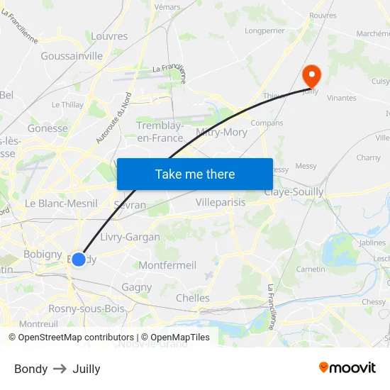Bondy to Juilly map