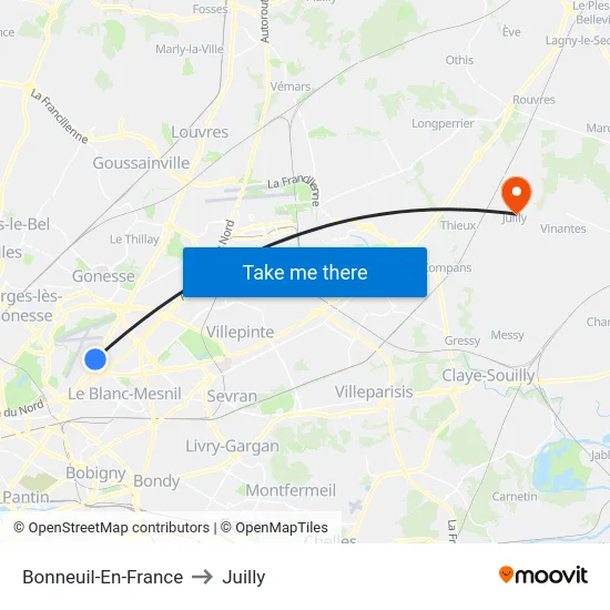 Bonneuil-En-France to Juilly map