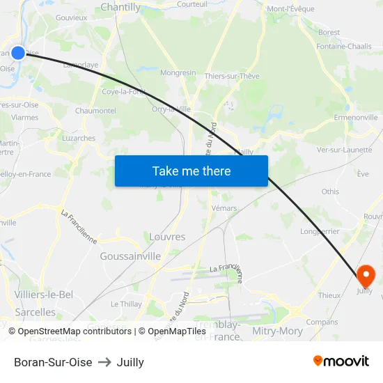 Boran-Sur-Oise to Juilly map