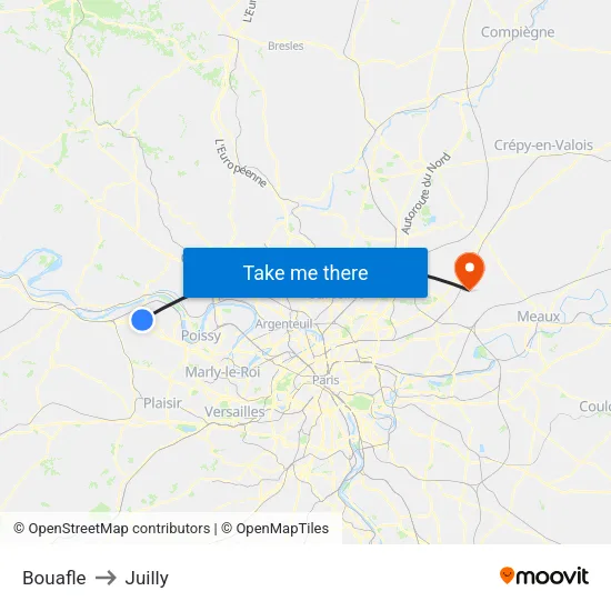 Bouafle to Juilly map
