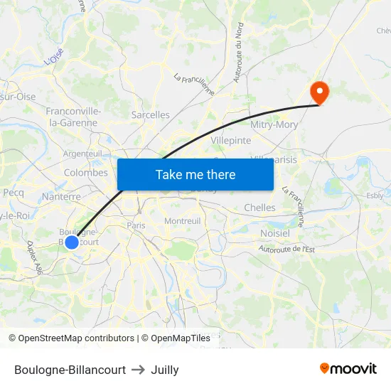 Boulogne-Billancourt to Juilly map