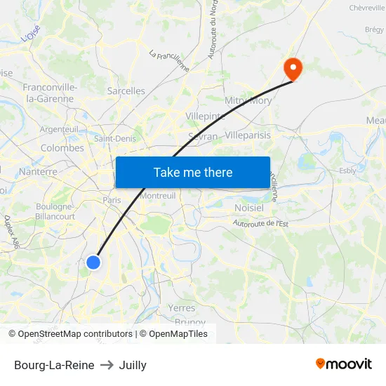 Bourg-La-Reine to Juilly map
