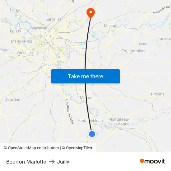 Bourron-Marlotte to Juilly map