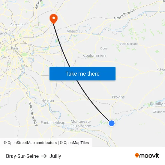 Bray-Sur-Seine to Juilly map
