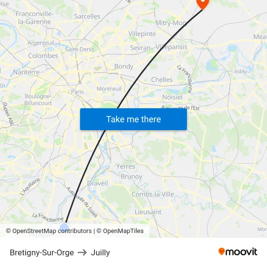 Bretigny-Sur-Orge to Juilly map