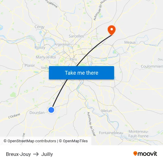 Breux-Jouy to Juilly map