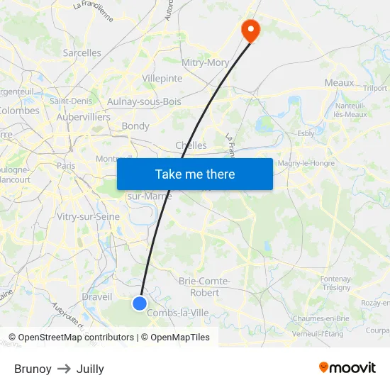 Brunoy to Juilly map