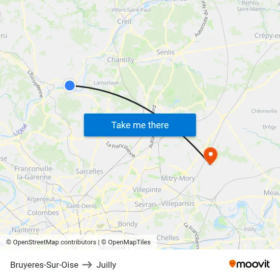 Bruyeres-Sur-Oise to Juilly map