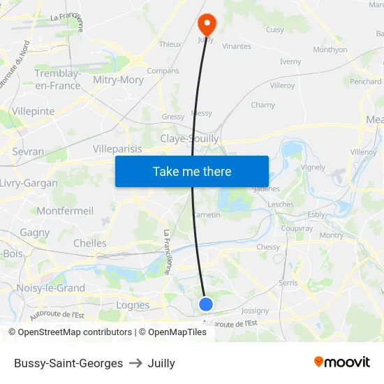 Bussy-Saint-Georges to Juilly map