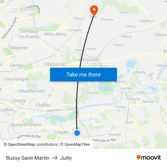 Bussy-Saint-Martin to Juilly map