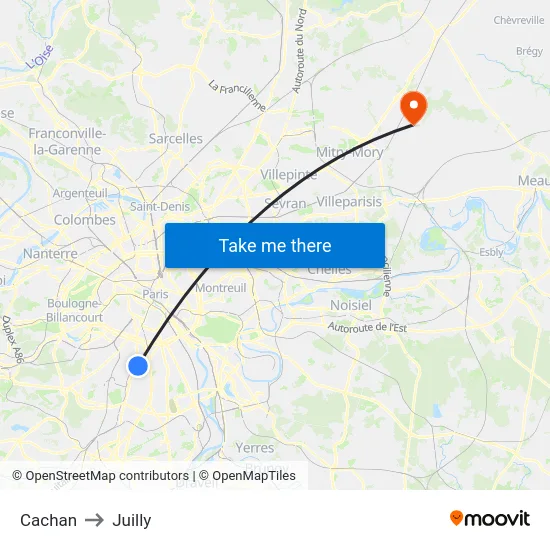 Cachan to Juilly map