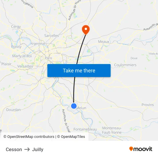 Cesson to Juilly map