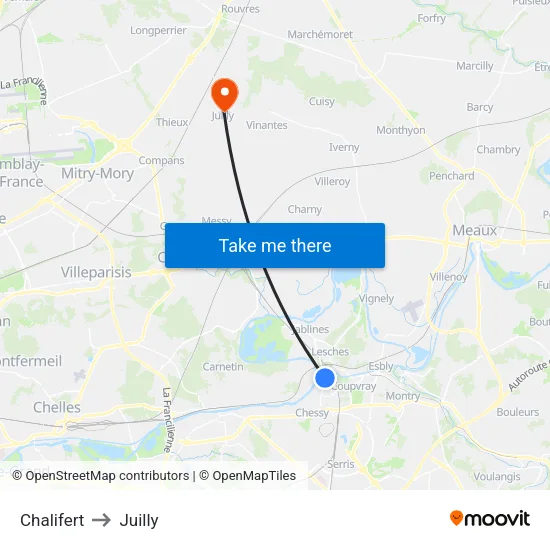Chalifert to Juilly map