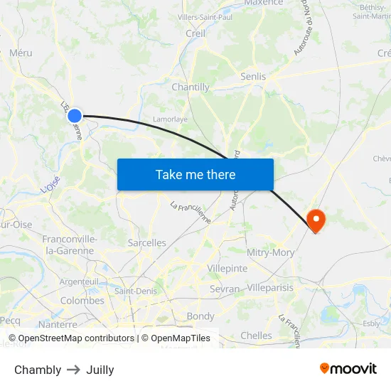 Chambly to Juilly map