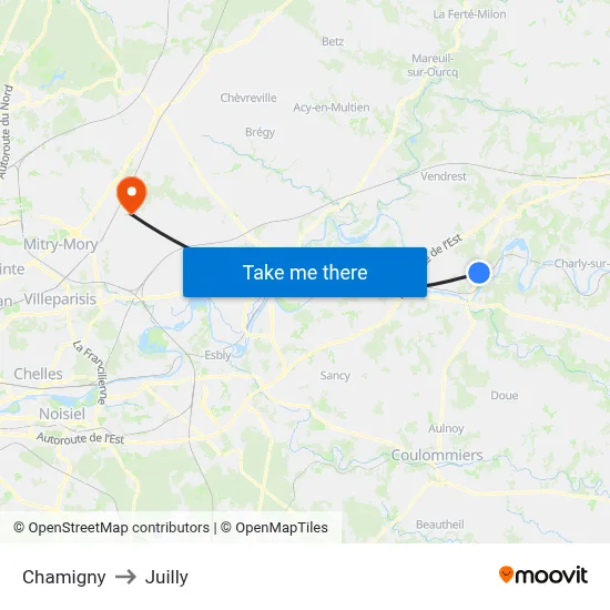 Chamigny to Juilly map