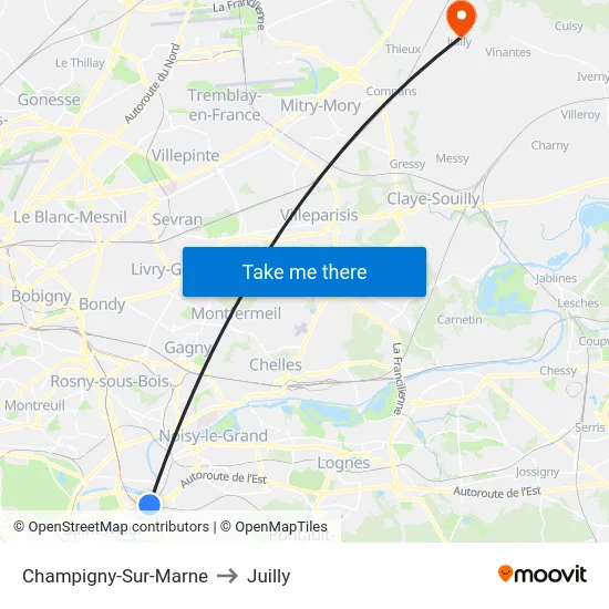 Champigny-Sur-Marne to Juilly map
