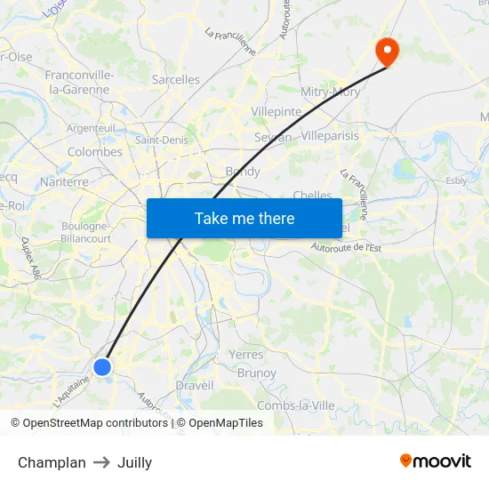 Champlan to Juilly map