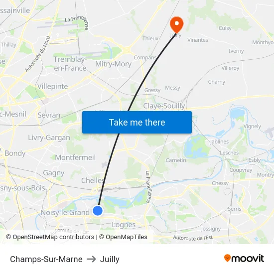 Champs-Sur-Marne to Juilly map